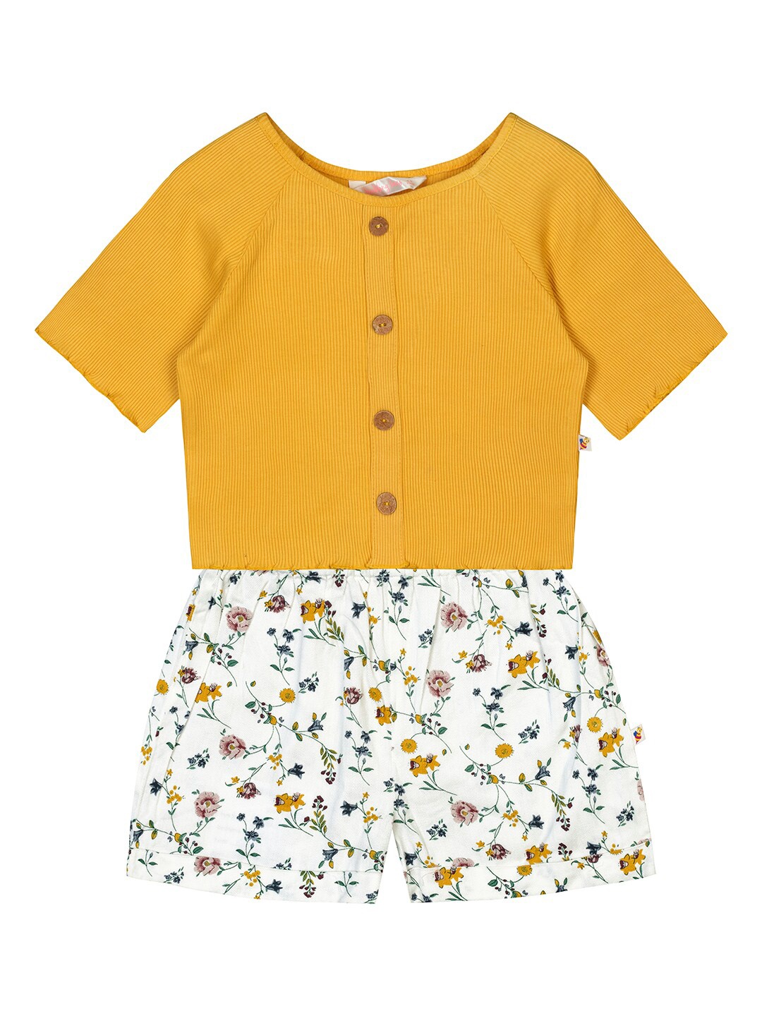 

Budding Bees Girls Yellow & White Pure Cotton Top with Shorts