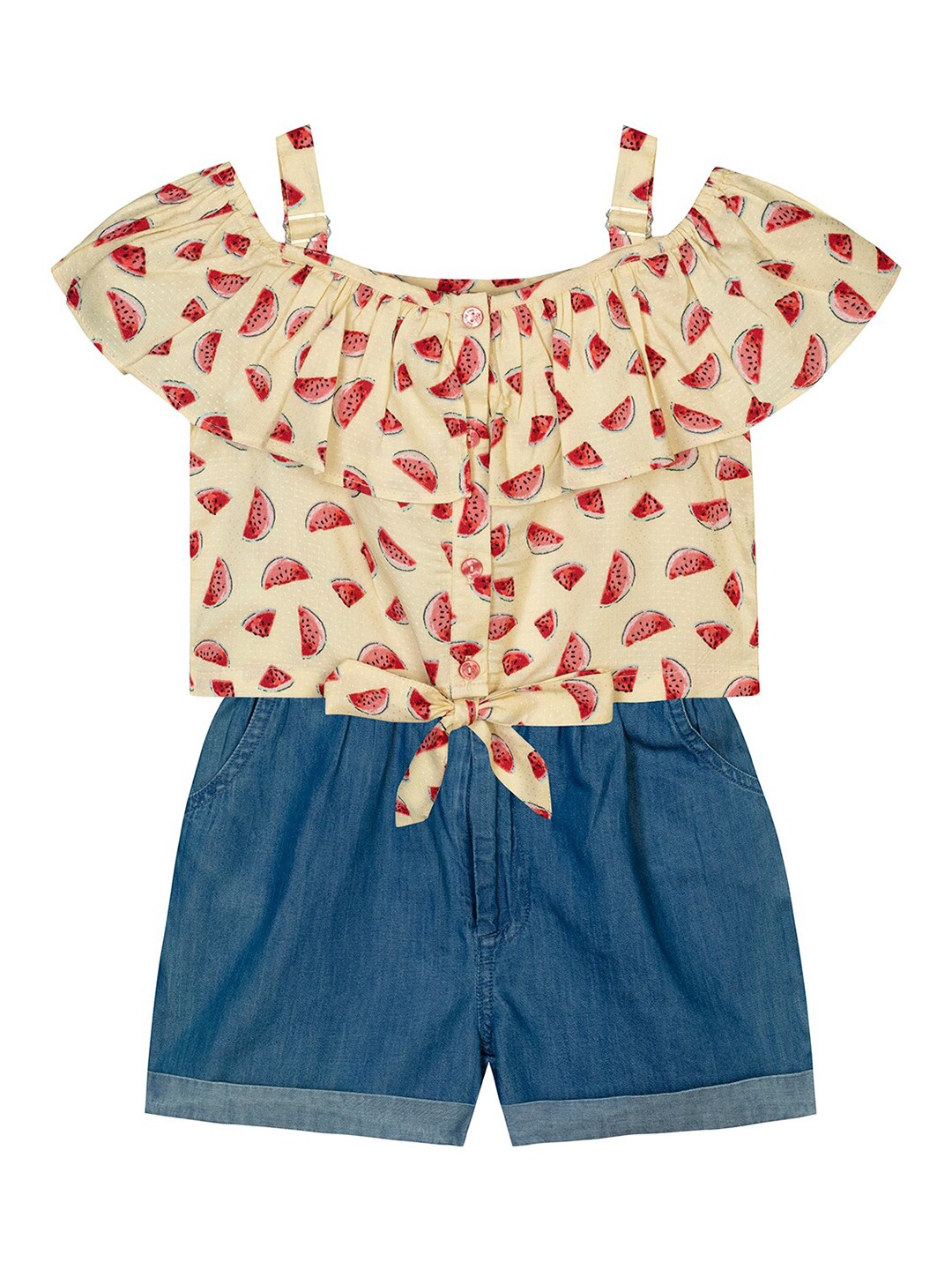 

Budding Bees Girls Yellow & Blue Printed Top with Shorts