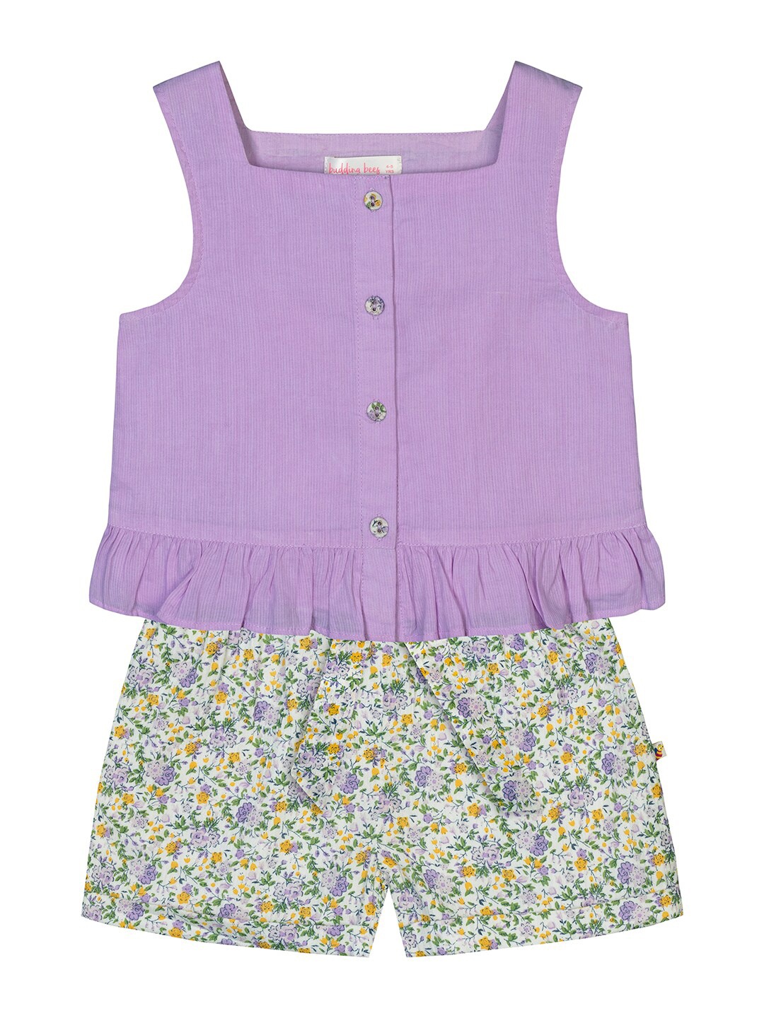 

Budding Bees Girls Lavender & White Cotton Top with Shorts