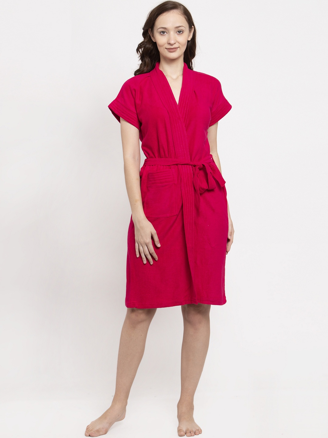 

POORAK Women Pink Solid Bath Robe