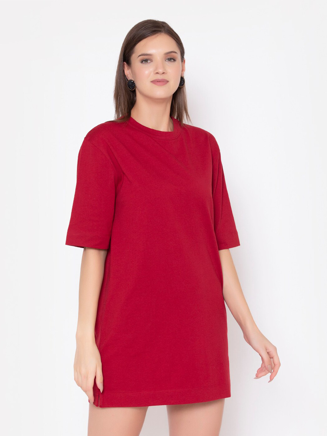 

FLAWLESS Women Maroon Oversized T-shirt Mini Dress