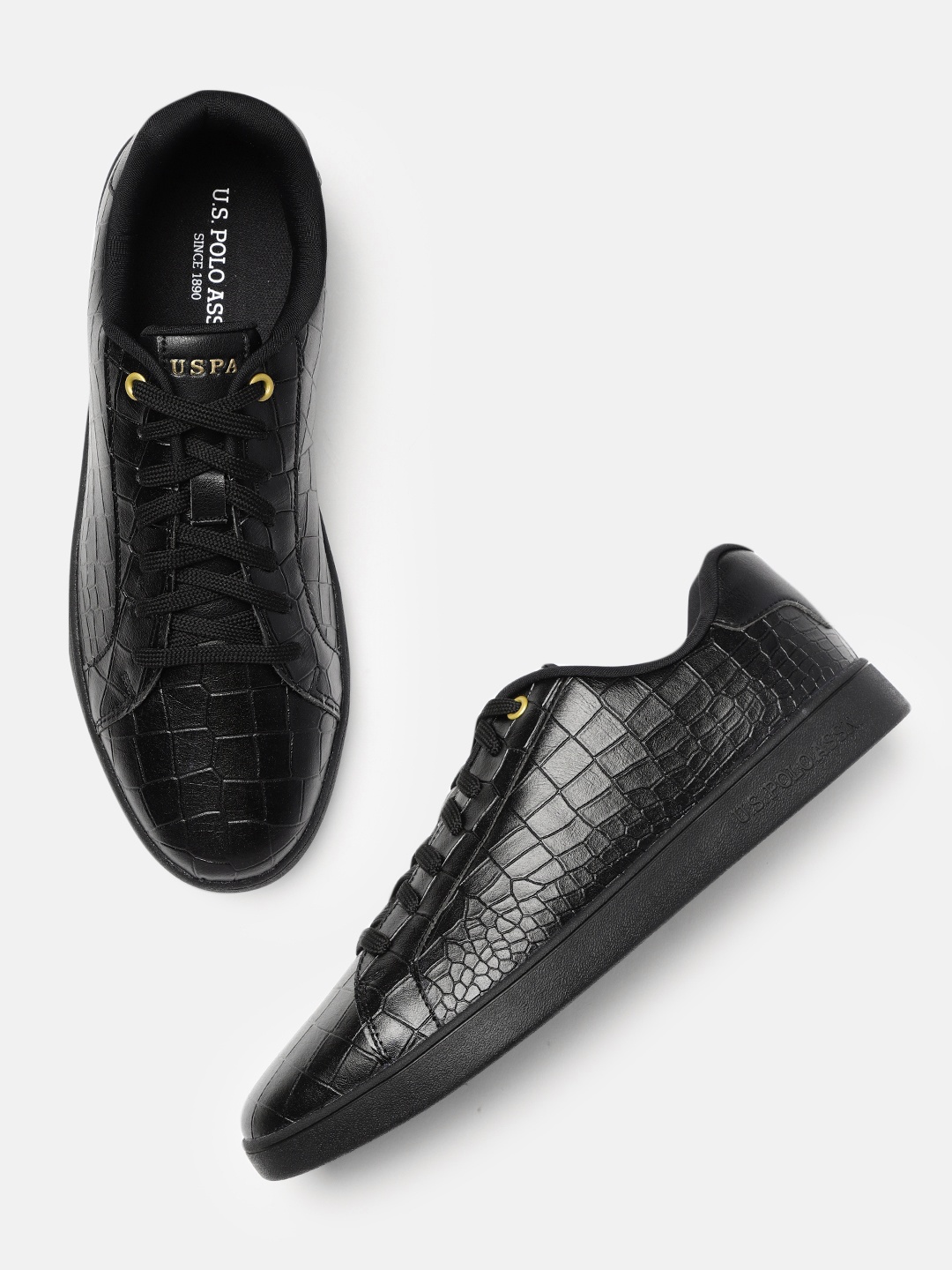 

U.S. Polo Assn. Men Black Animal Textured Sneakers
