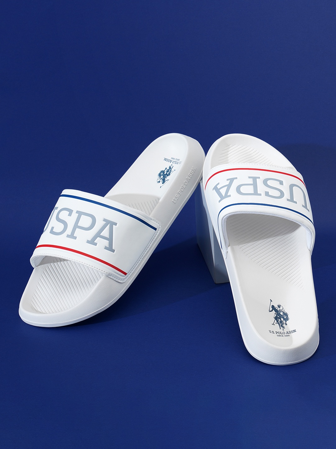 

U S Polo Assn Men White Printed Sliders