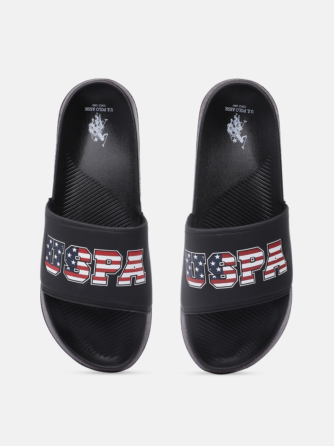 

U S Polo Assn Men Black ALFVIN Printed Sliders