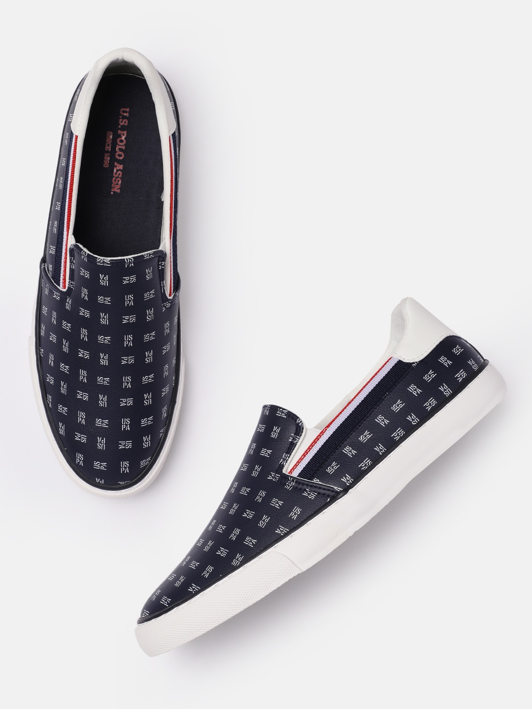 

U.S. Polo Assn. Men Blue Brand Logo Printed Slip-On Sneakers