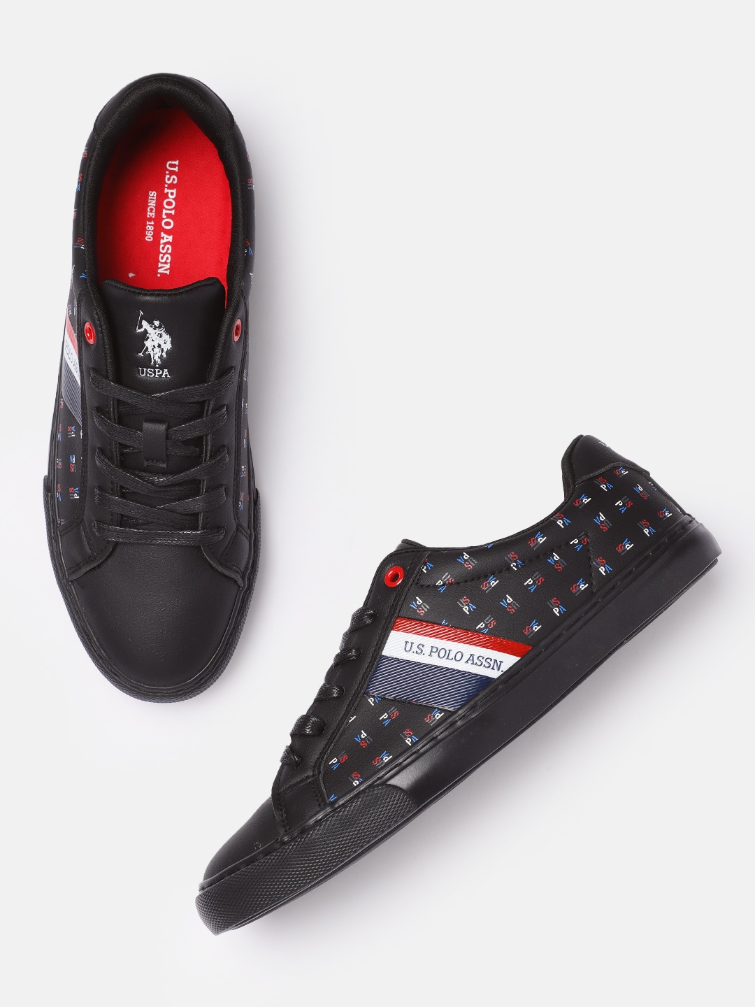

U.S. Polo Assn. Men Black Brand Logo Printed Sneakers