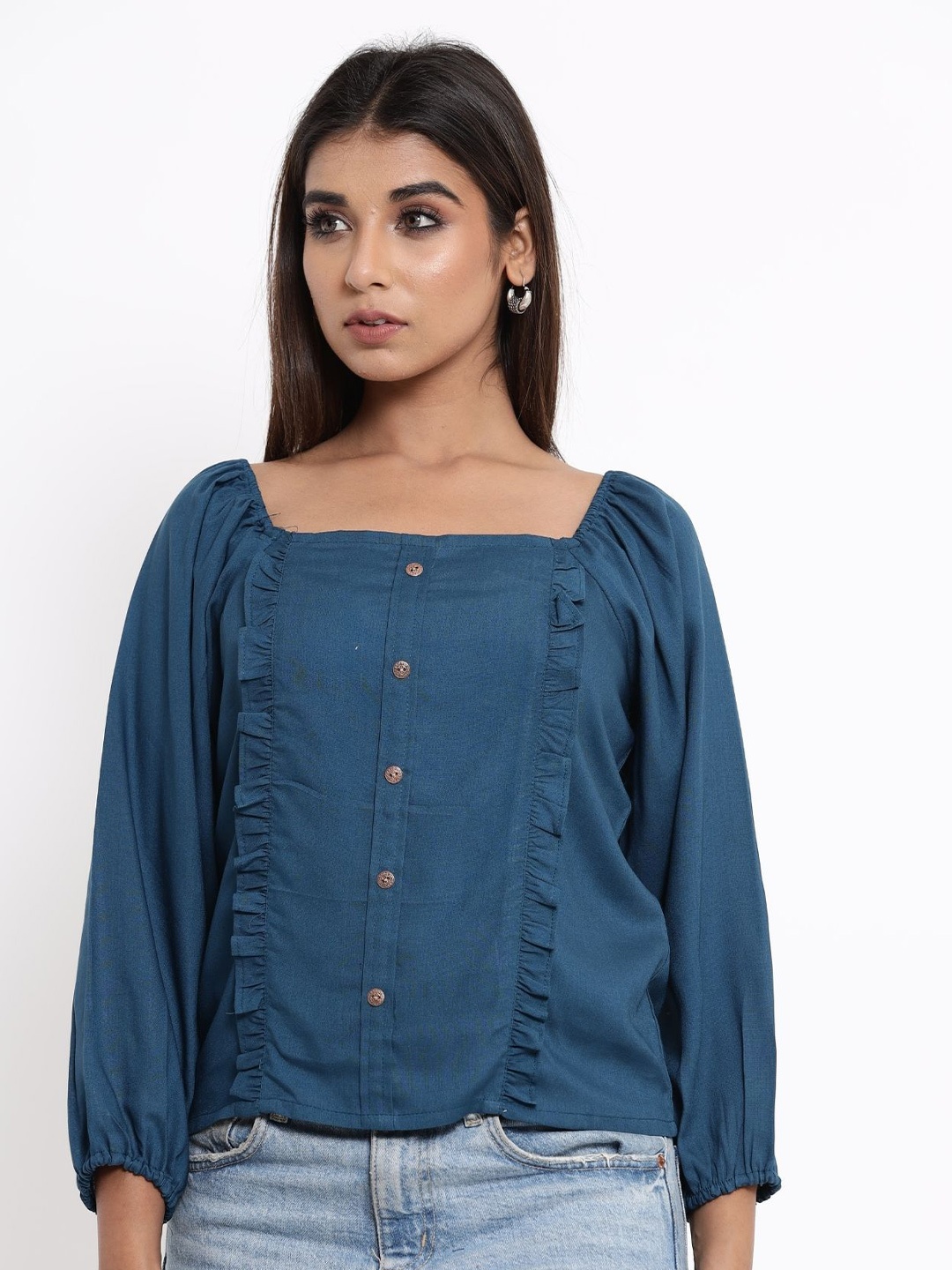 

Label Tamanna Rungta Women Blue Solid Top