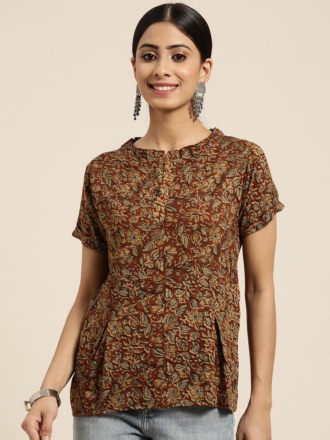 

Sangria Women Maroon & Beige Ethnic Motifs Print Top