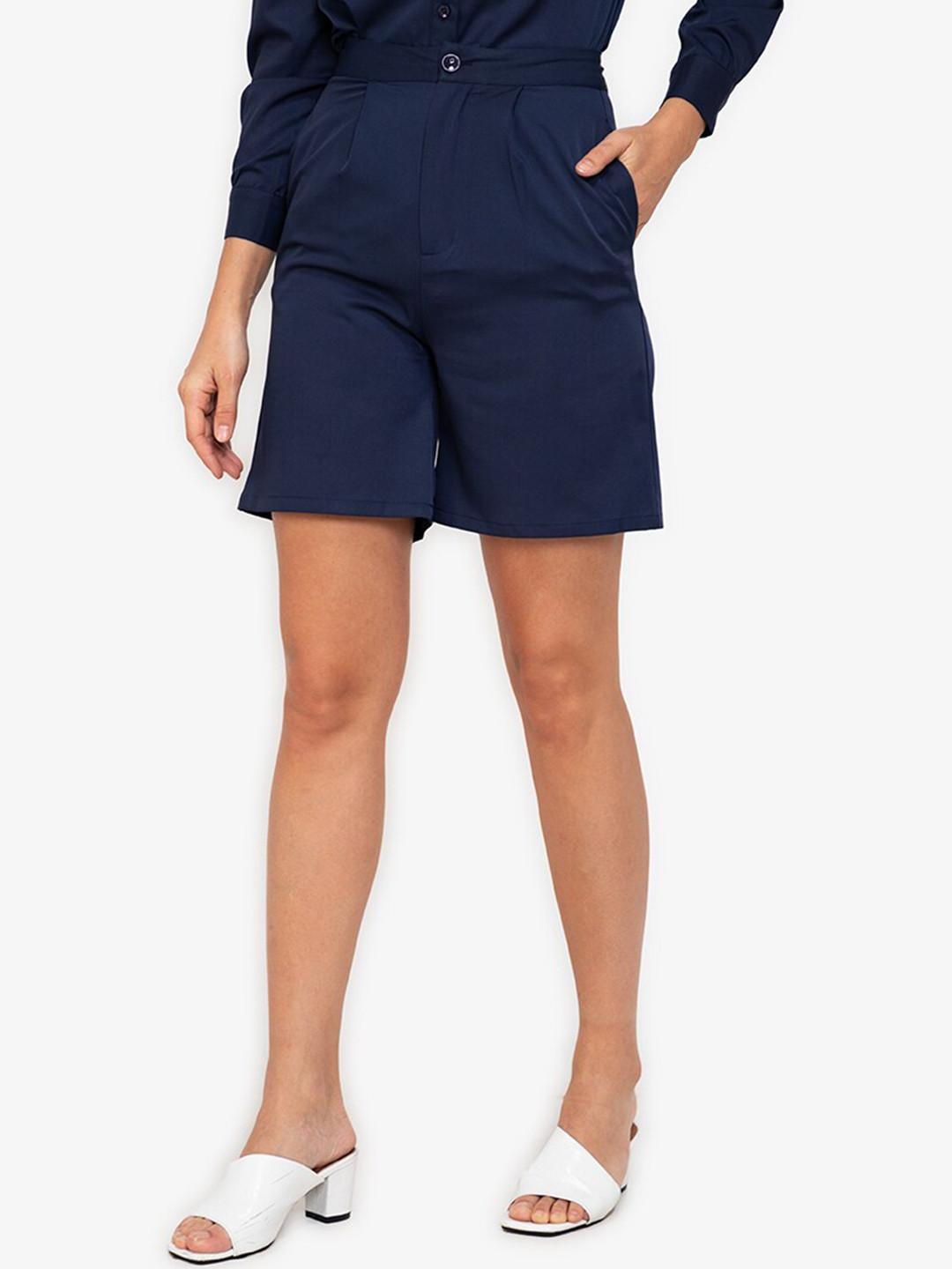 

ZALORA WORK Women Navy Blue High-Rise Shorts