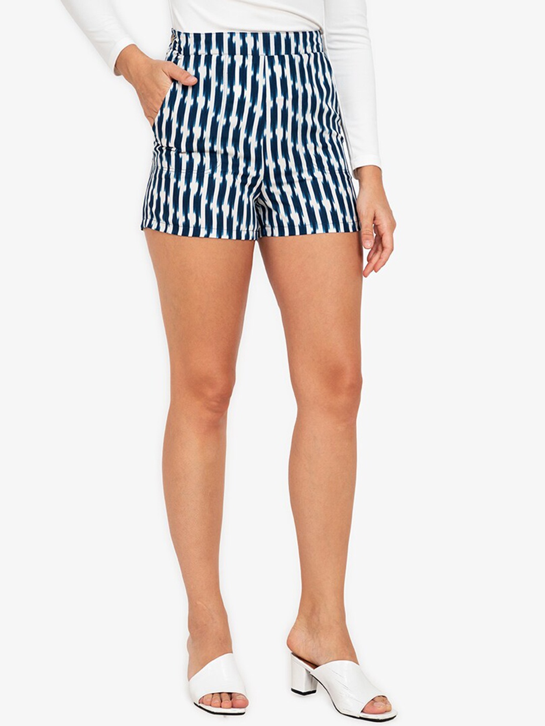 

ZALORA WORK Women White Striped High-Rise Shorts