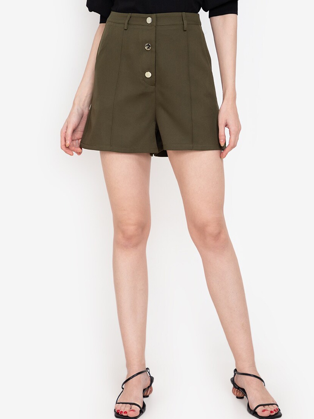 

ZALORA WORK Women Olive Green High-Rise Shorts