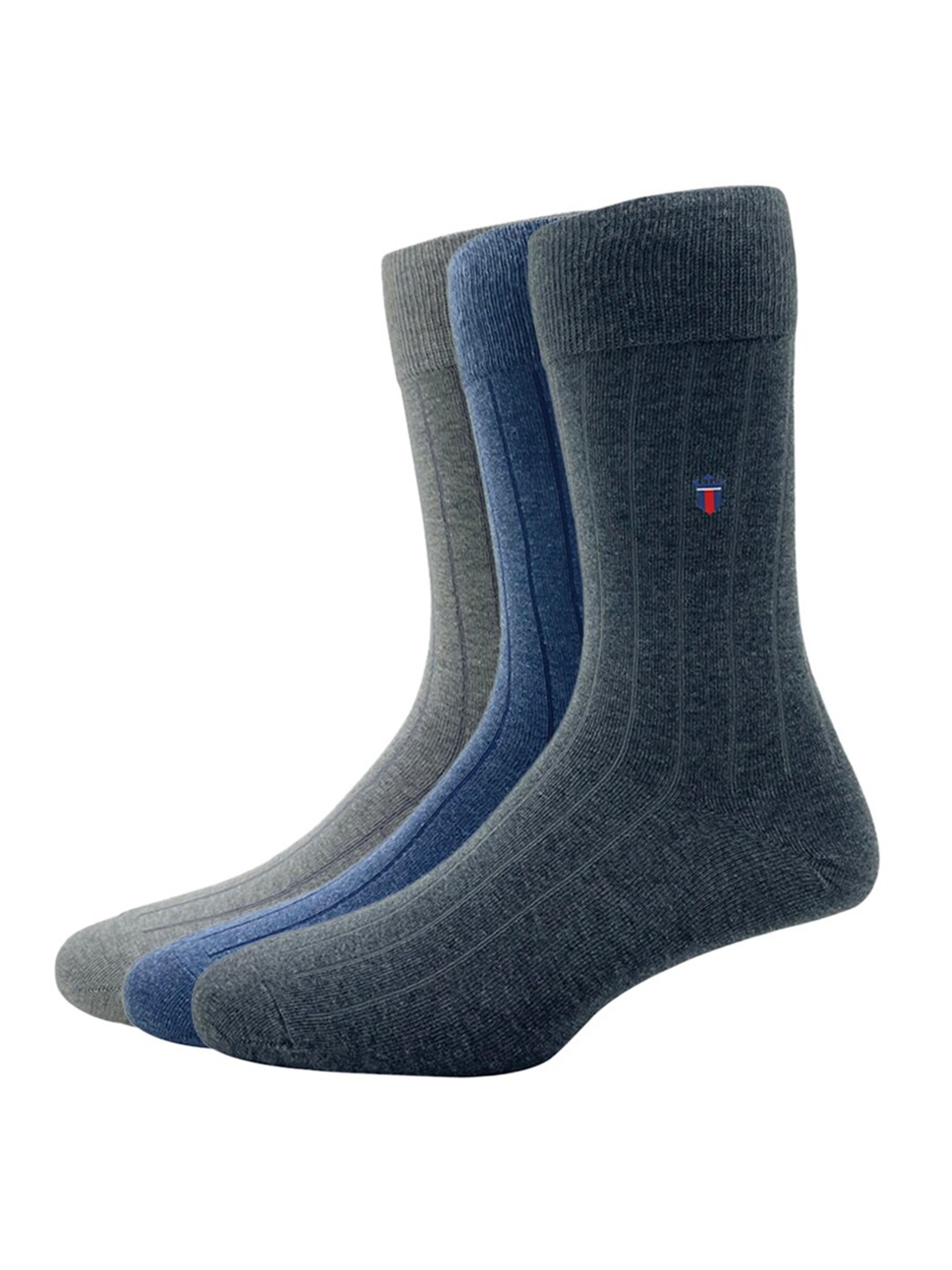 

Louis Philippe Men Pack of 3 Black & Grey Patterned Cotton Calf Length Socks