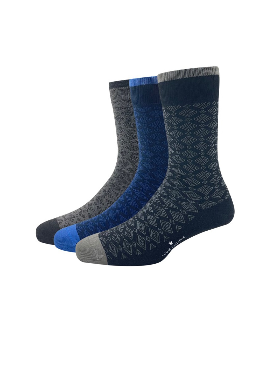 

Louis Philippe Men Pack Of 3 Patterned Calf-Length Socks, Black
