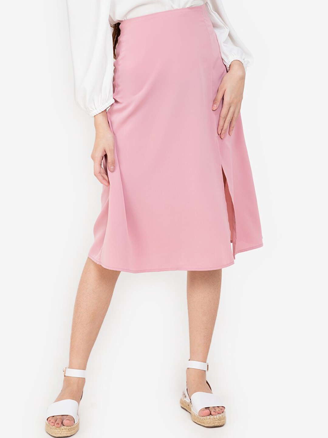 

ZALORA BASICS Pink Basic Split Hem Skirt
