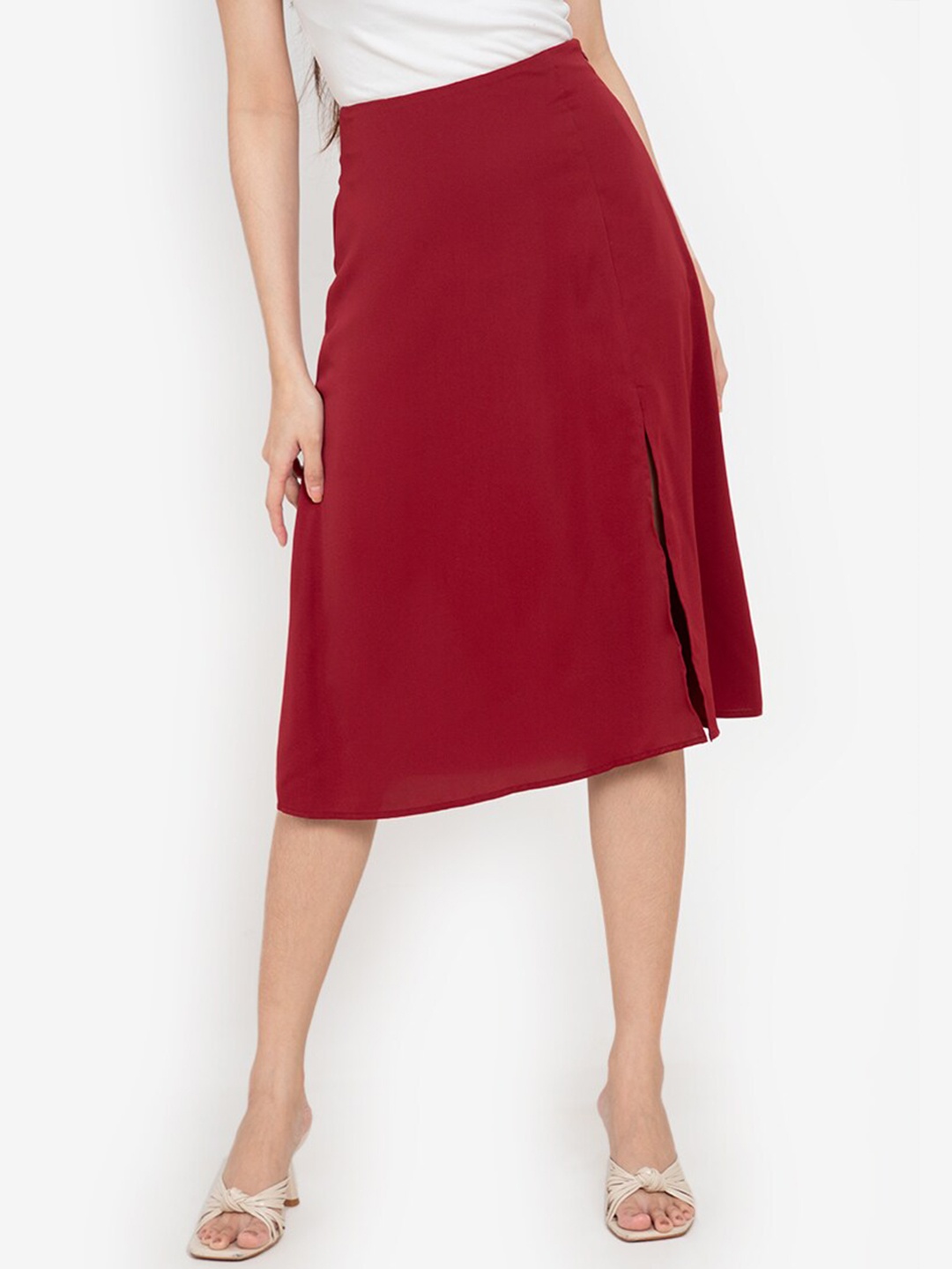 

ZALORA BASICS Red Basic Split Hem Skirt