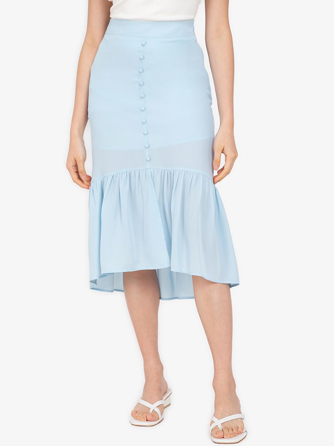 

ZALORA BASICS Blue Flutter Hem Hi Low Skirt