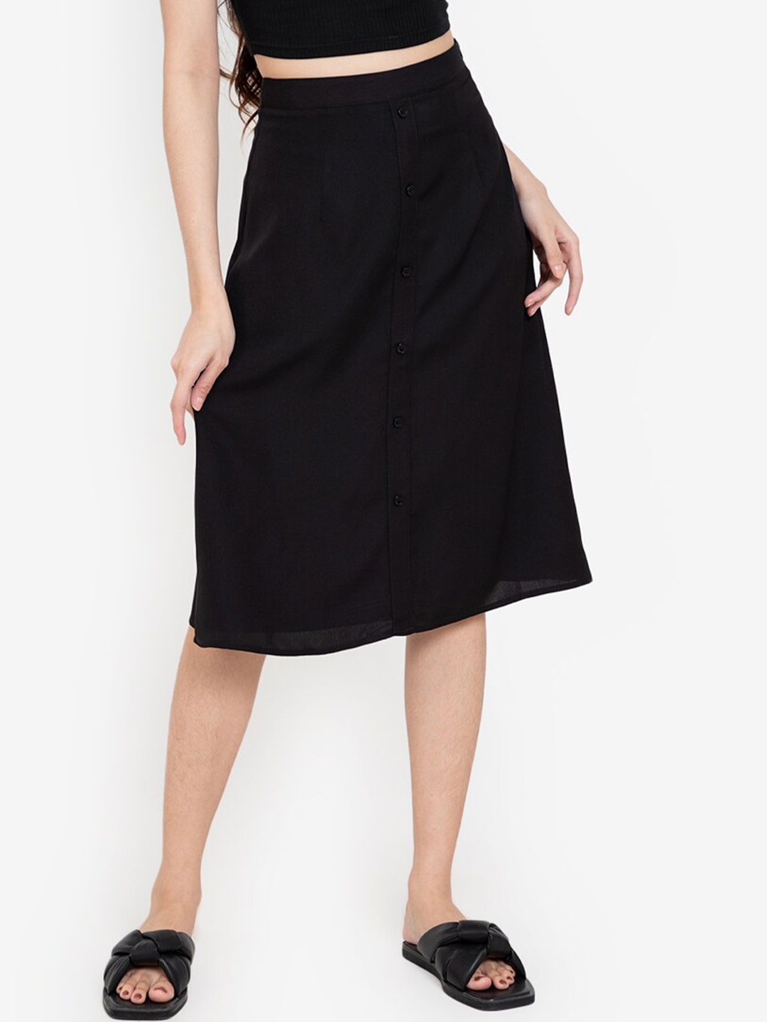 

ZALORA BASICS Black Button Drape Skirt