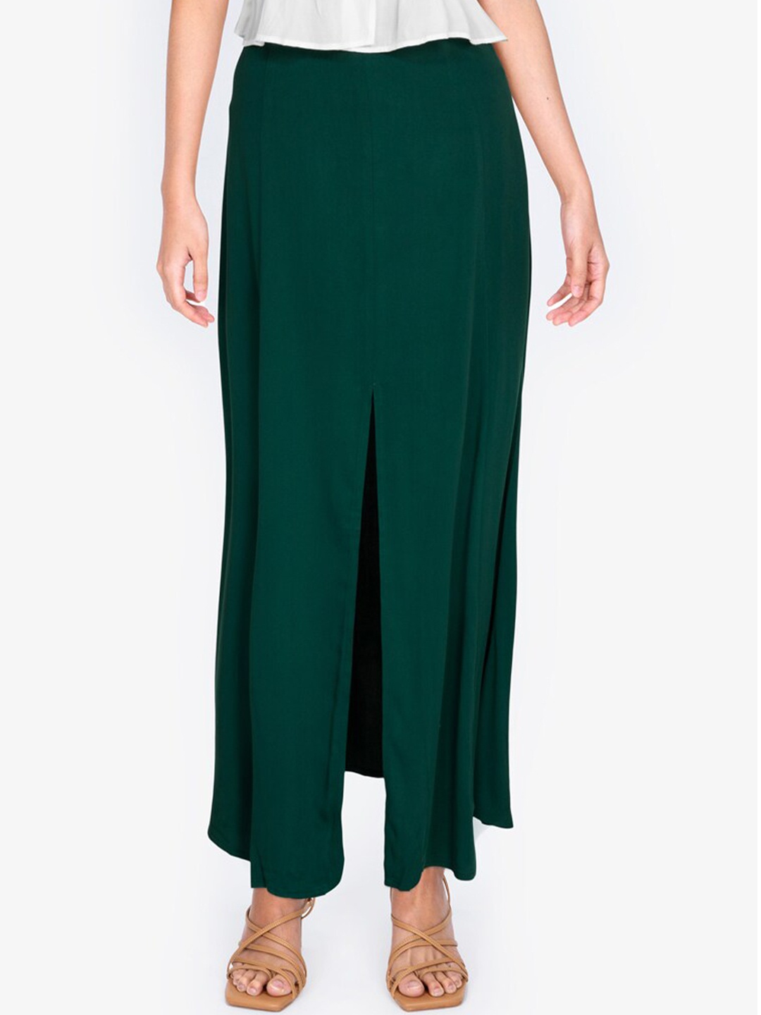 

ZALORA BASICS Women Girls Solid Maxi Skirt With Slit, Green