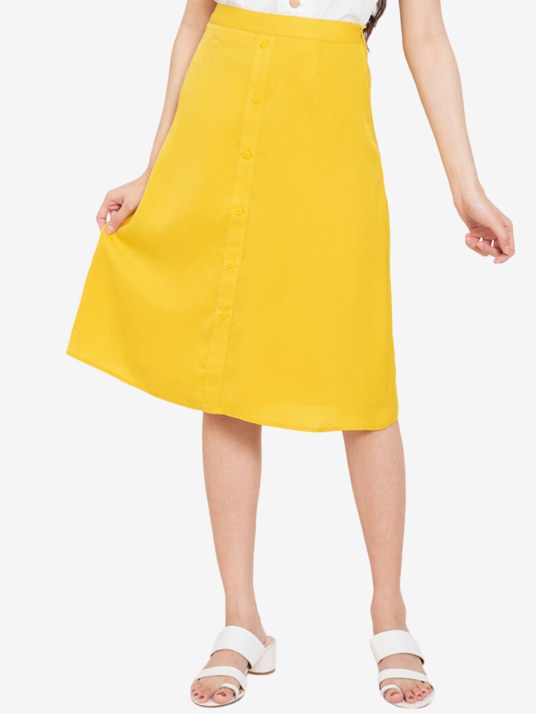 

ZALORA BASICS Yellow Button Drape Skirt