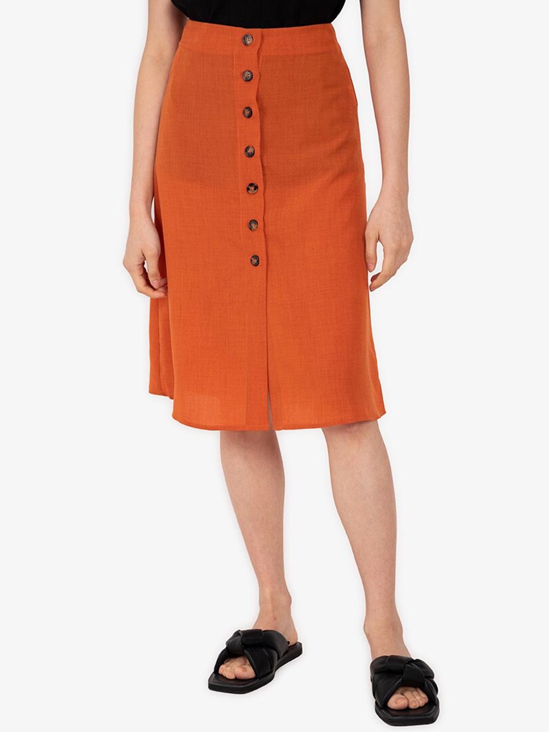 

ZALORA BASICS Orange Button Through Midi Skirt