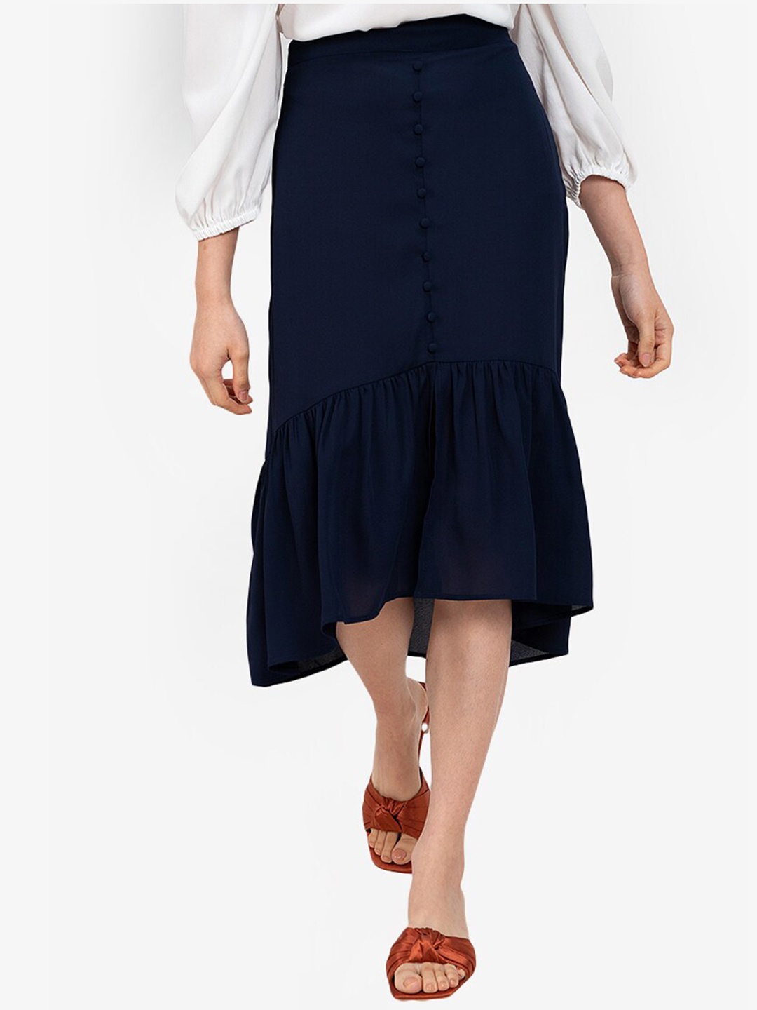 

ZALORA BASICS Navy Blue Flutter Hem Hi Low Skirt