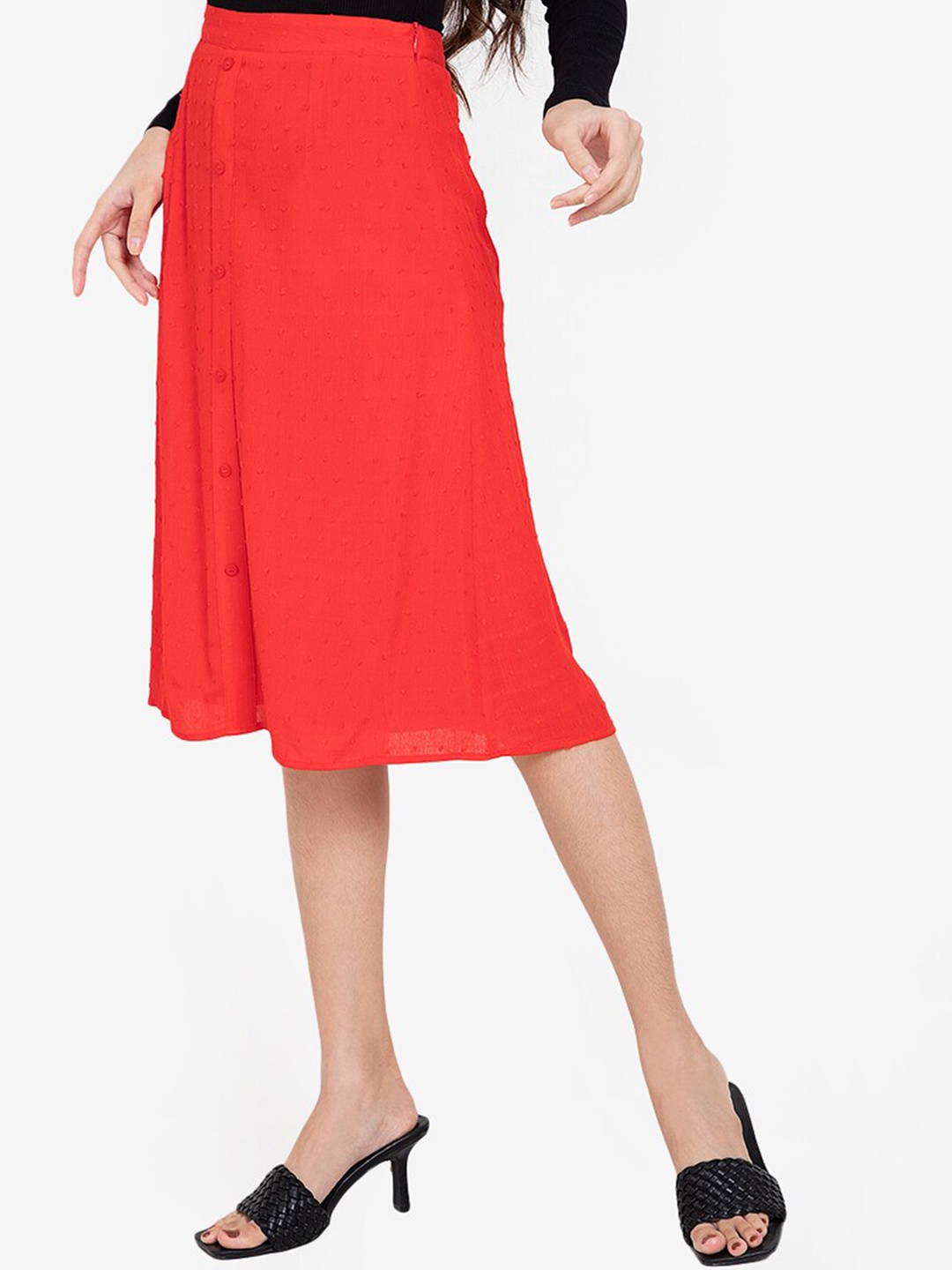 

ZALORA BASICS Red Button Drape Skirt