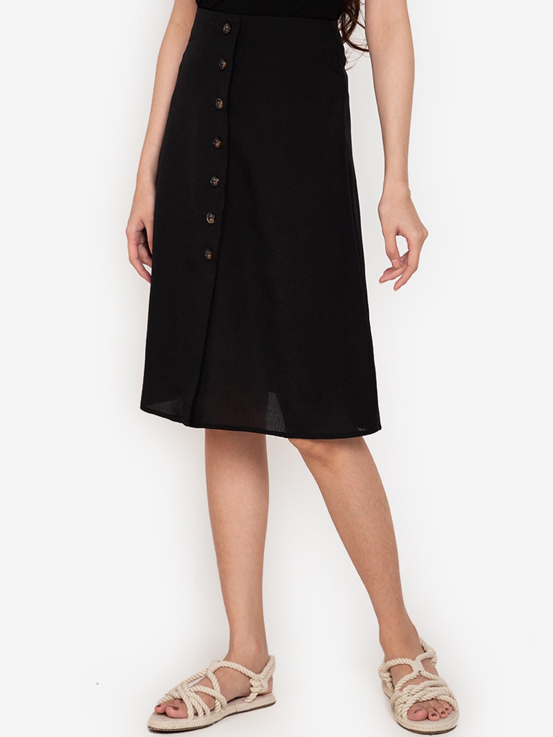 

ZALORA BASICS Black Button Through Midi Skirt