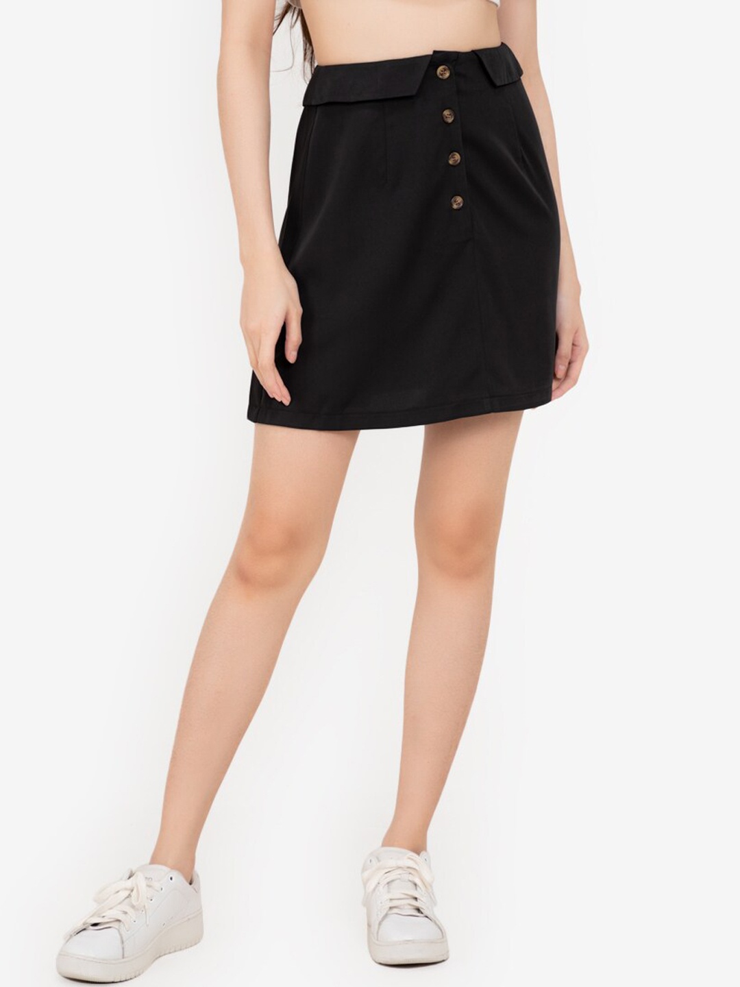 

ZALORA BASICS Women Black Solid Button Mini Straight Skirt