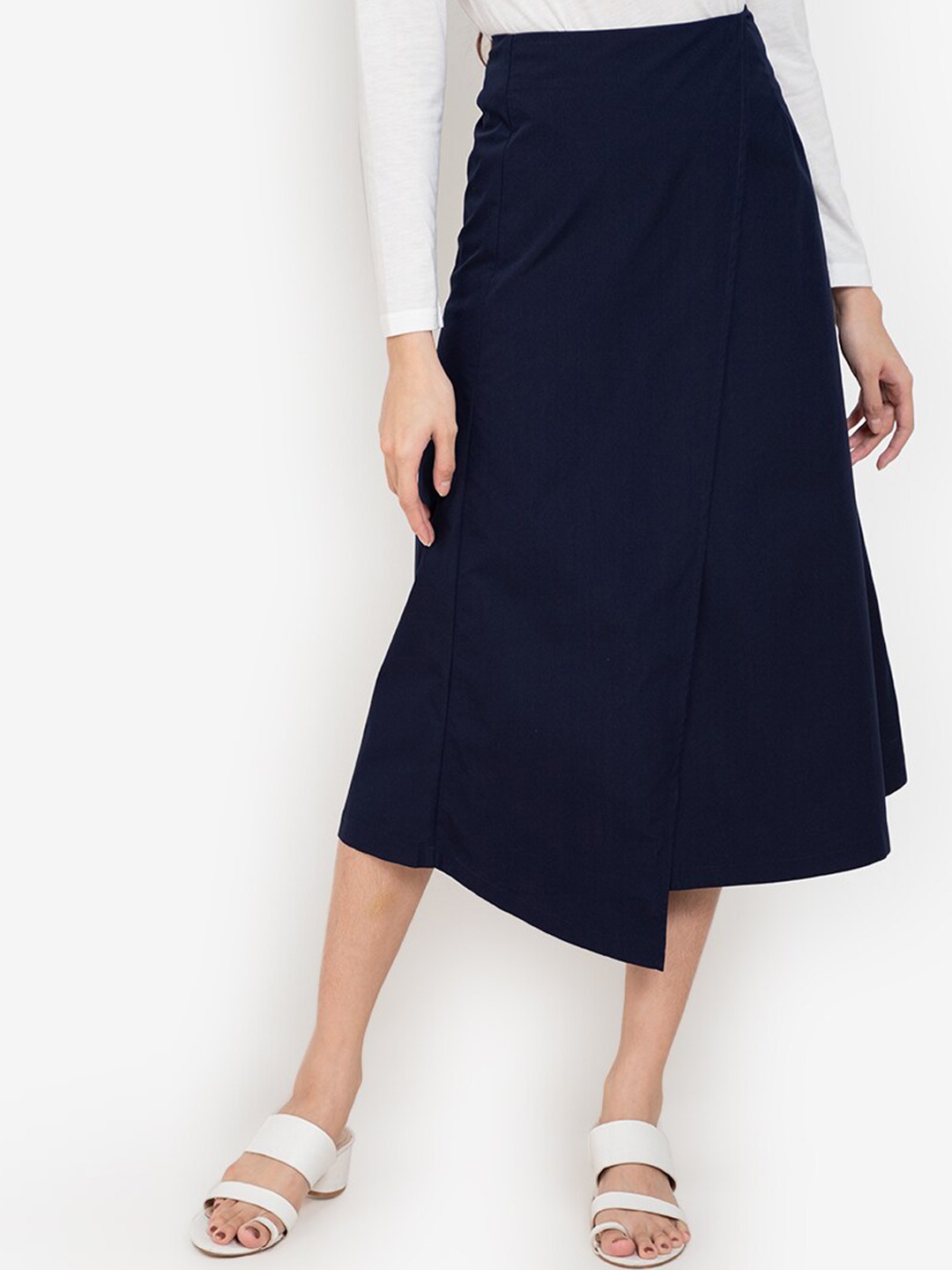 

ZALORA BASICS Women Navy Blue Solid High Waist Wrap Skirt