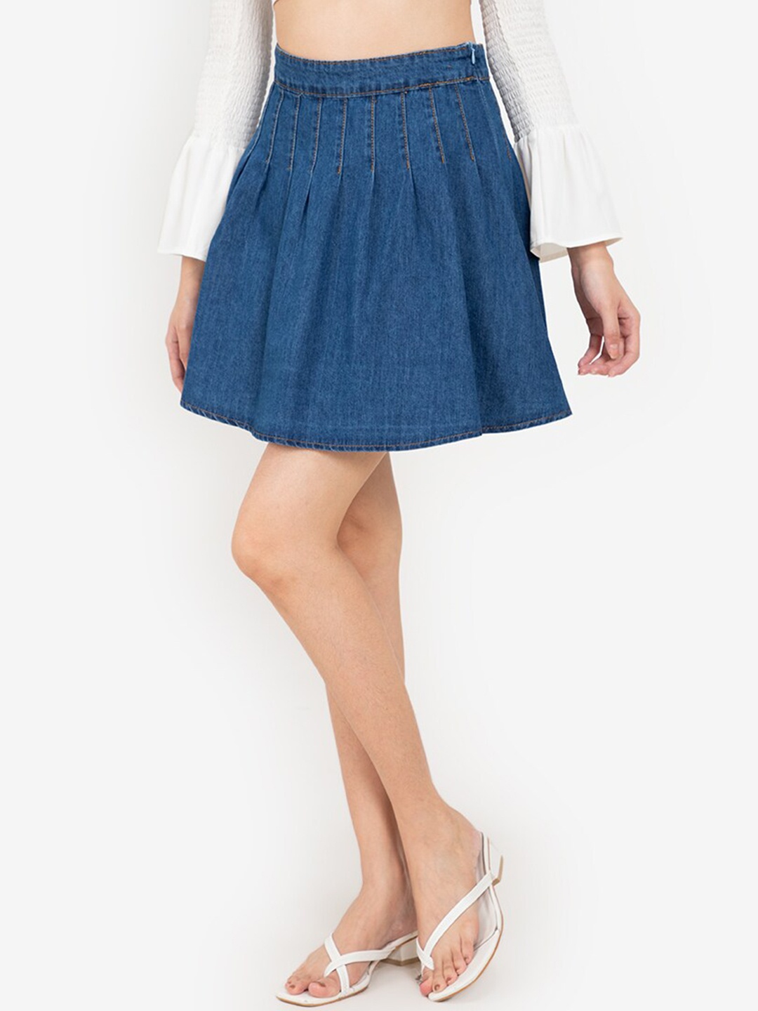 

ZALORA BASICS Women Blue Solid A-line Mini Denim Tennis Skirt