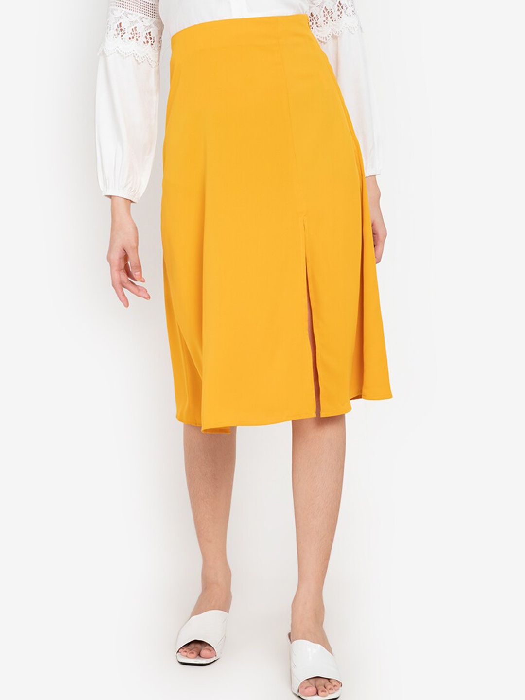 

ZALORA BASICS Women Yellow Solid A-line Midi Formal Skirt