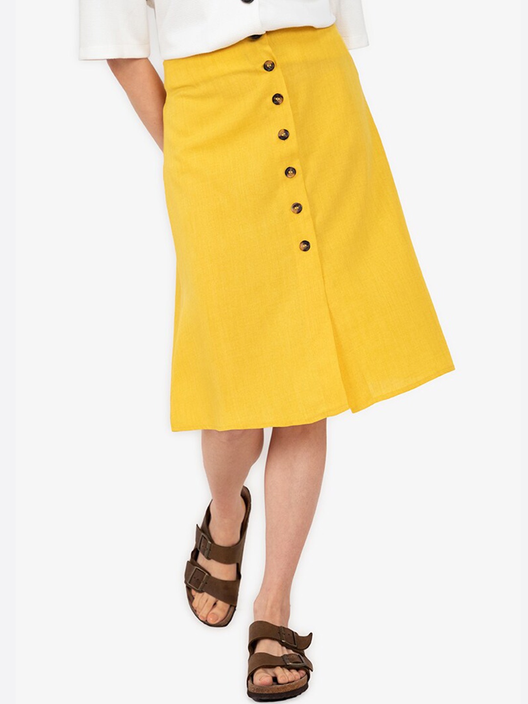 

ZALORA BASICS Women Yellow Solid A-line Midi Skirt