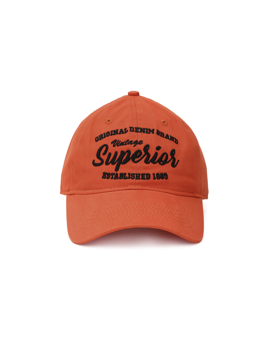 

Peter England Men Orange & Black Embroidered Pure Cotton Baseball Cap