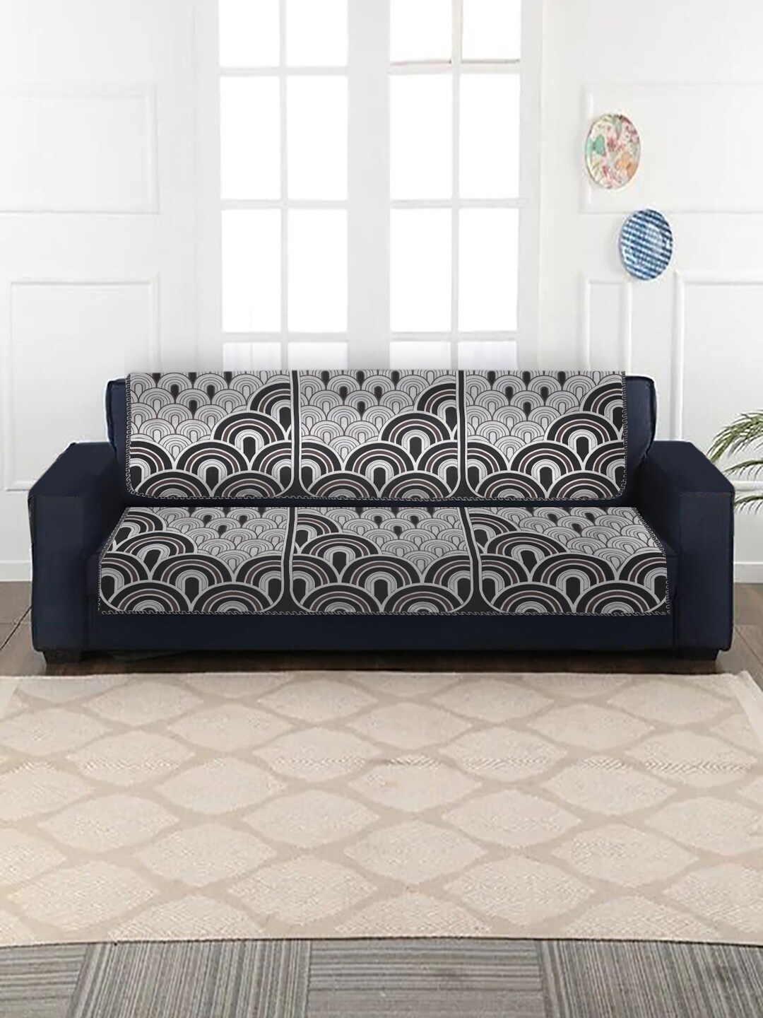 

MULTITEX Black & Grey Printed 10 Pcs Sofa Cover Set
