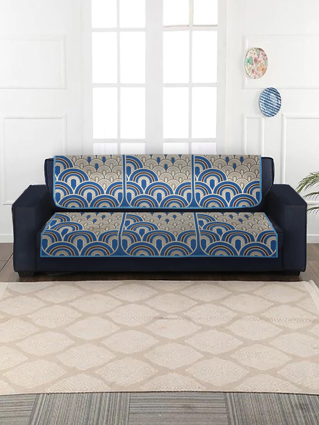 

MULTITEX Blue & Beige Self-Design 5 Seater Sofa Covers