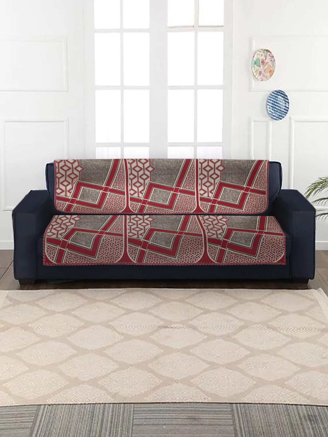 

MULTITEX Set of 10 Maroon & Grey Jacquard 5 Seater Sofa Covers