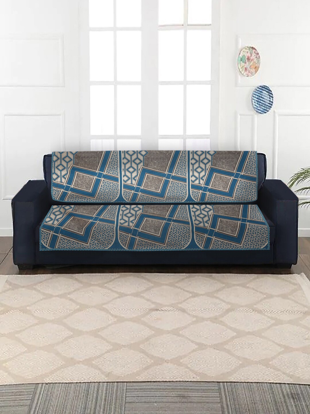 

MULTITEX Blue & Grey Pack of 10 Sofa Covers for 5 Seater Sofa Set