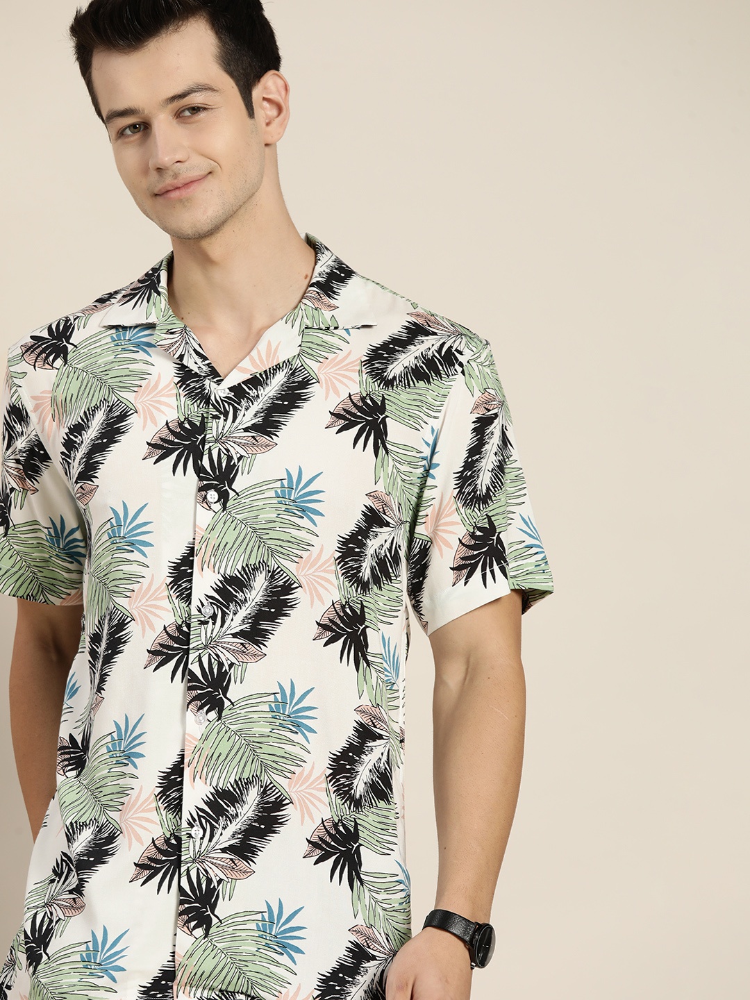 

Hancock Men White Relaxed Printed Casual Shirt