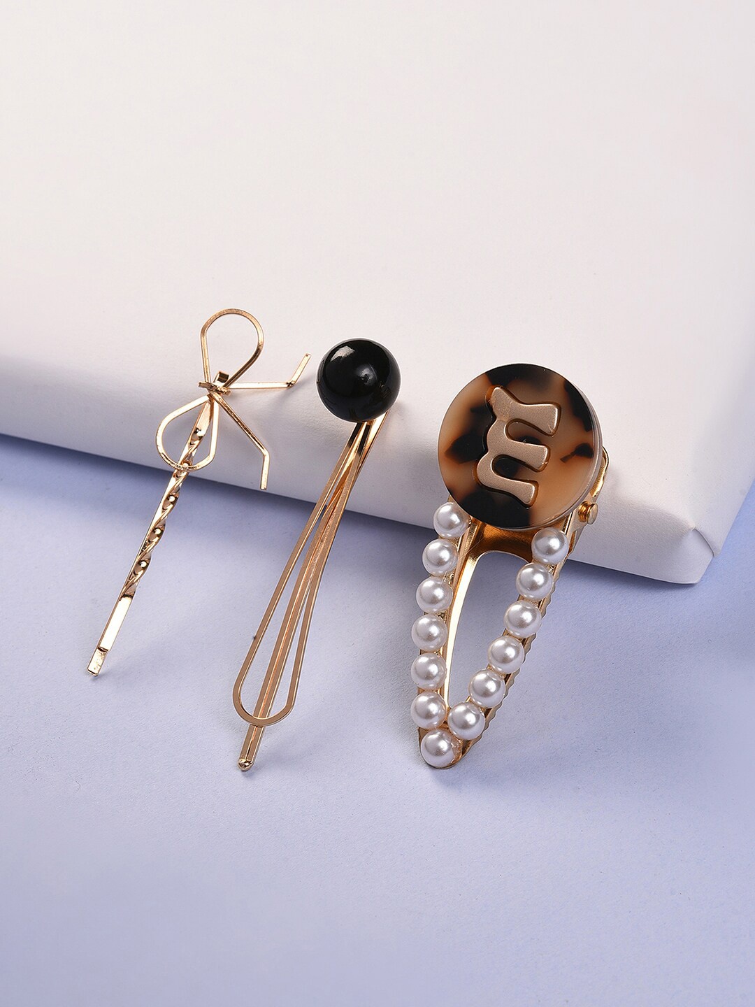 

SOHI Women White & Gold-Toned Set of 3 Embellished Alligator Hair Clip