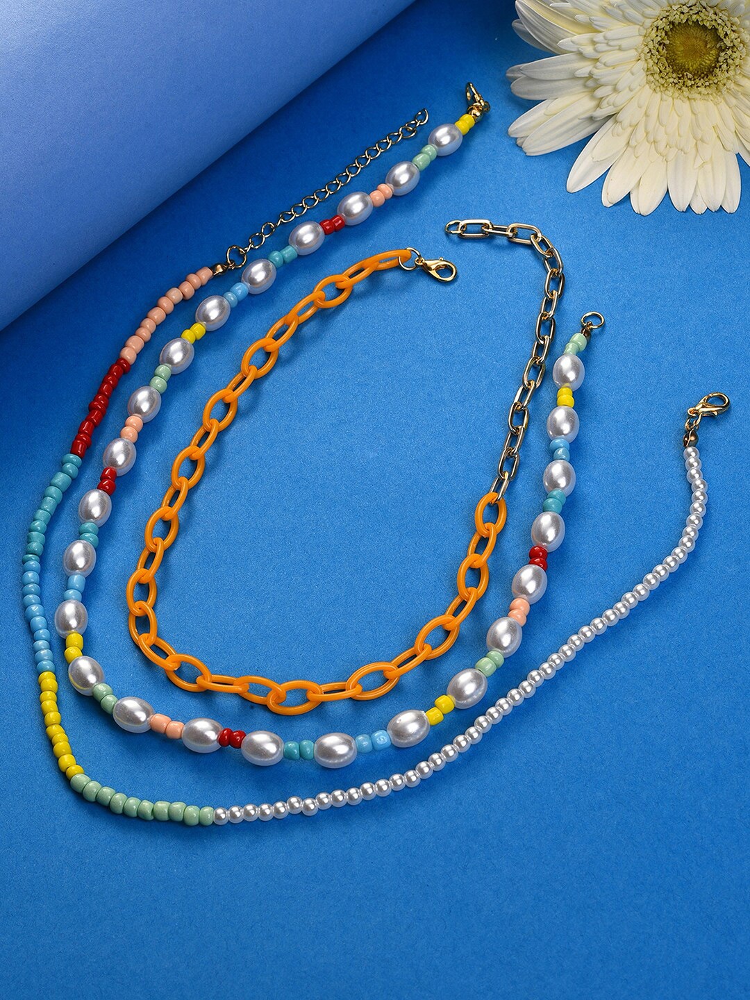 

SOHI Set of 3 Gold-Plated Beaded Necklaces