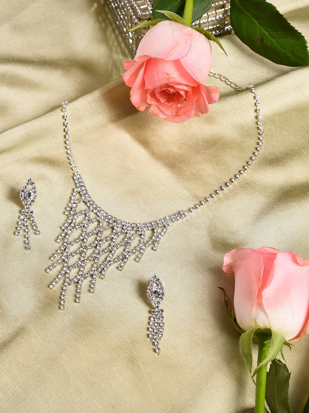 

SOHI Silver-Plated White AD Studded Jewellery Set