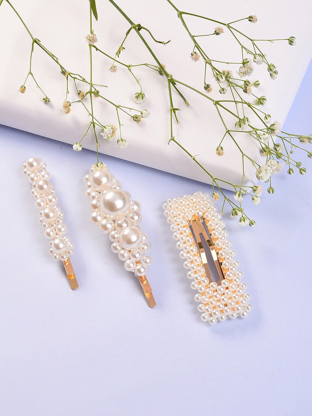 

SOHI Women White & Gold-Toned Set of 3 Beaded Alligator Hair Clip