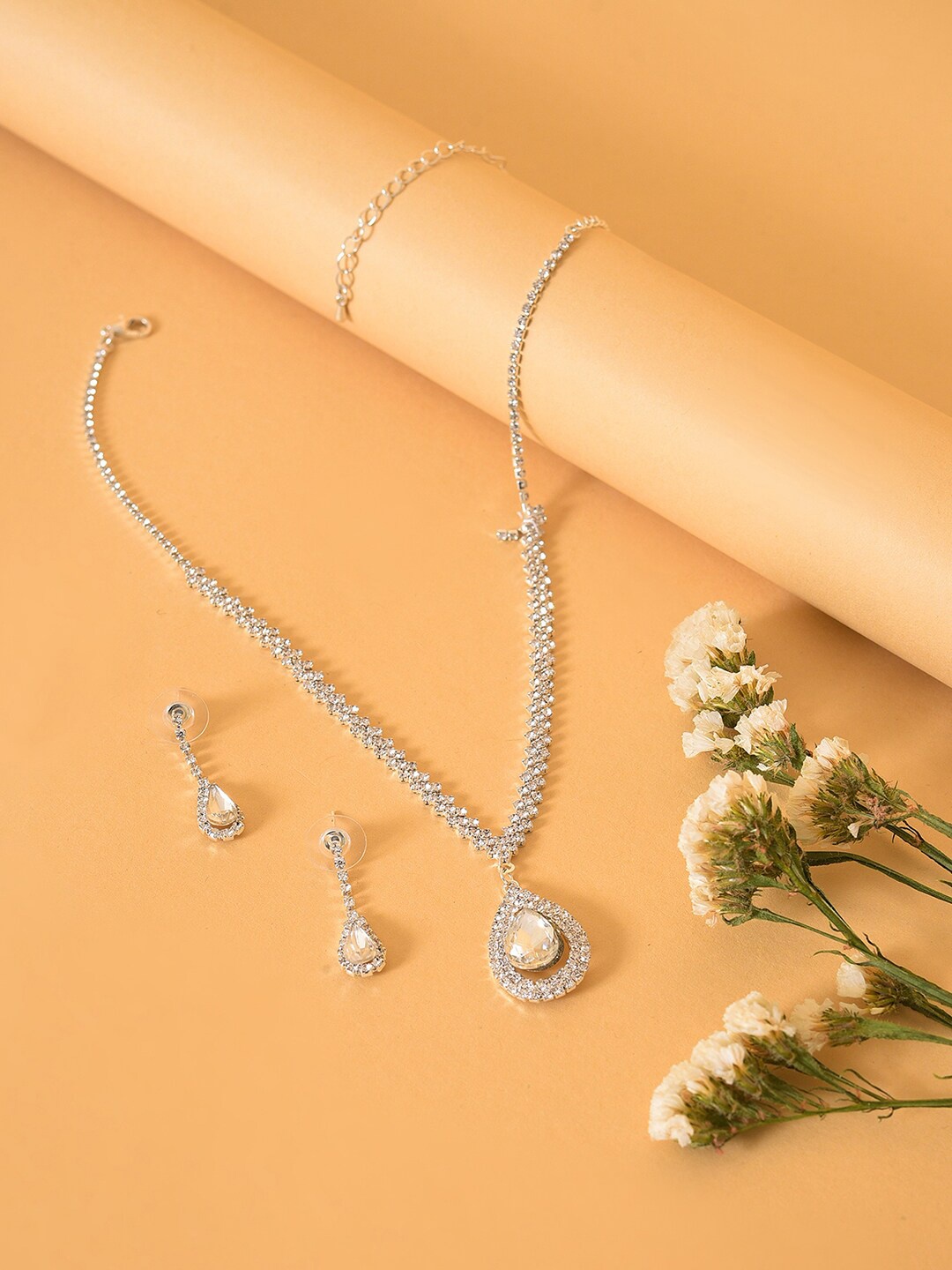 

SOHI Silver-Plated White Stone-Studded Jewellery Set