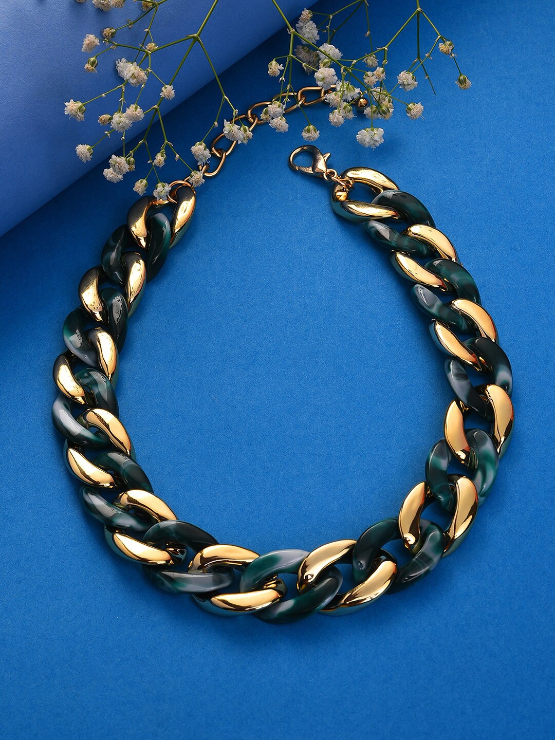

SOHI Grey & Green Gold-Plated Chain