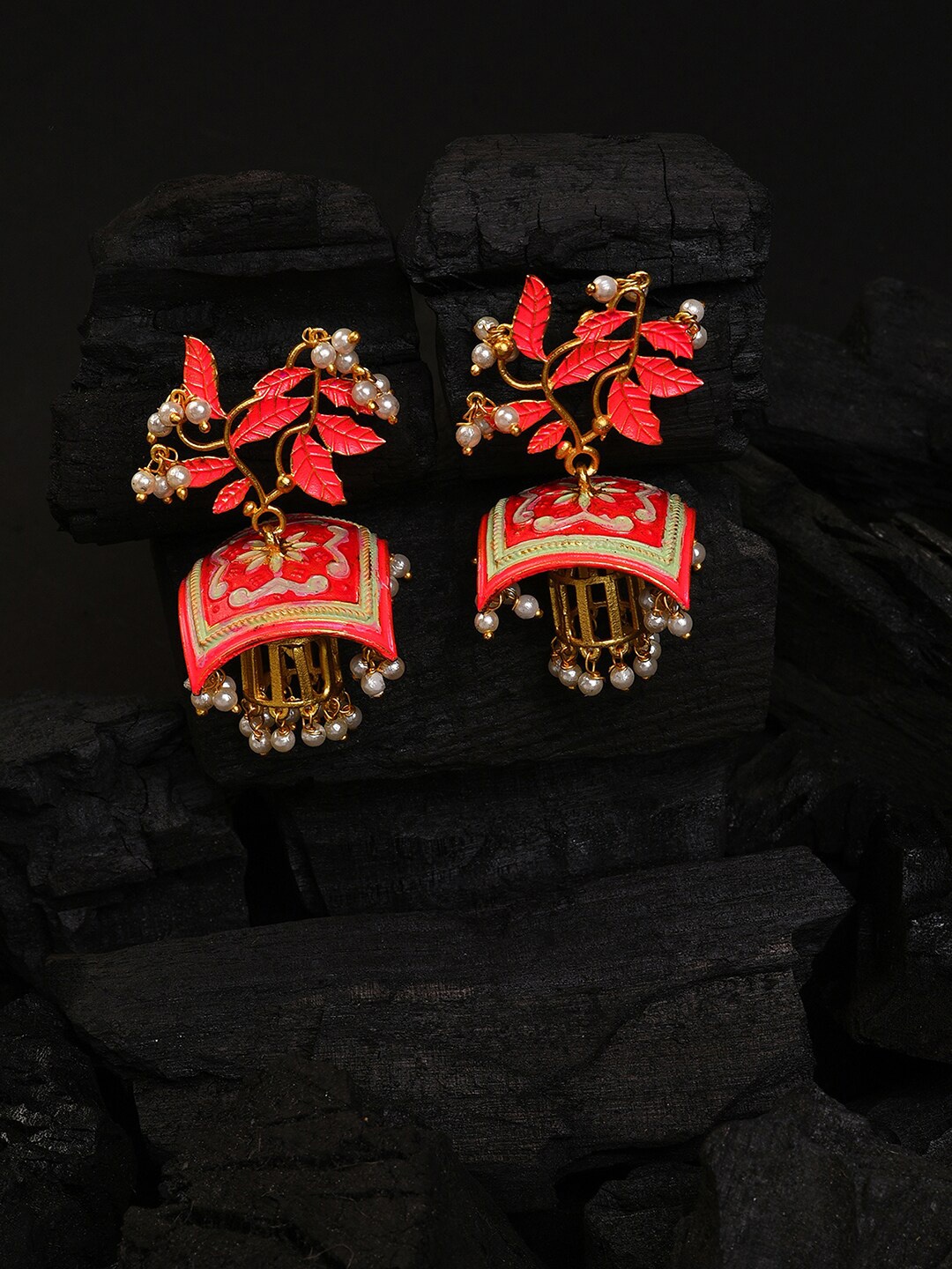 

SOHI Red Contemporary Jhumkas Earrings