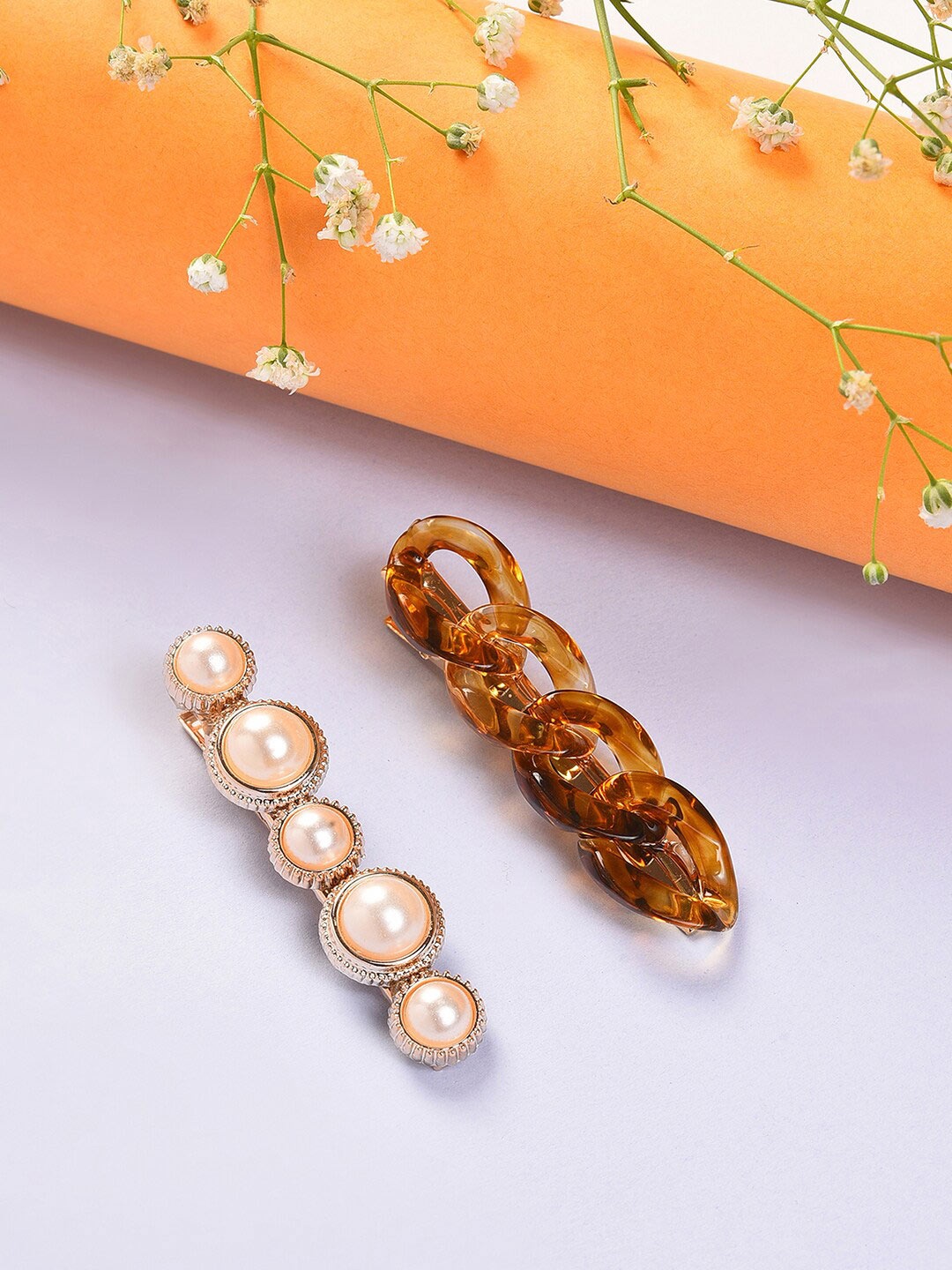

SOHI Women Brown & White Set of 2 Embellished Alligator Hair Clip