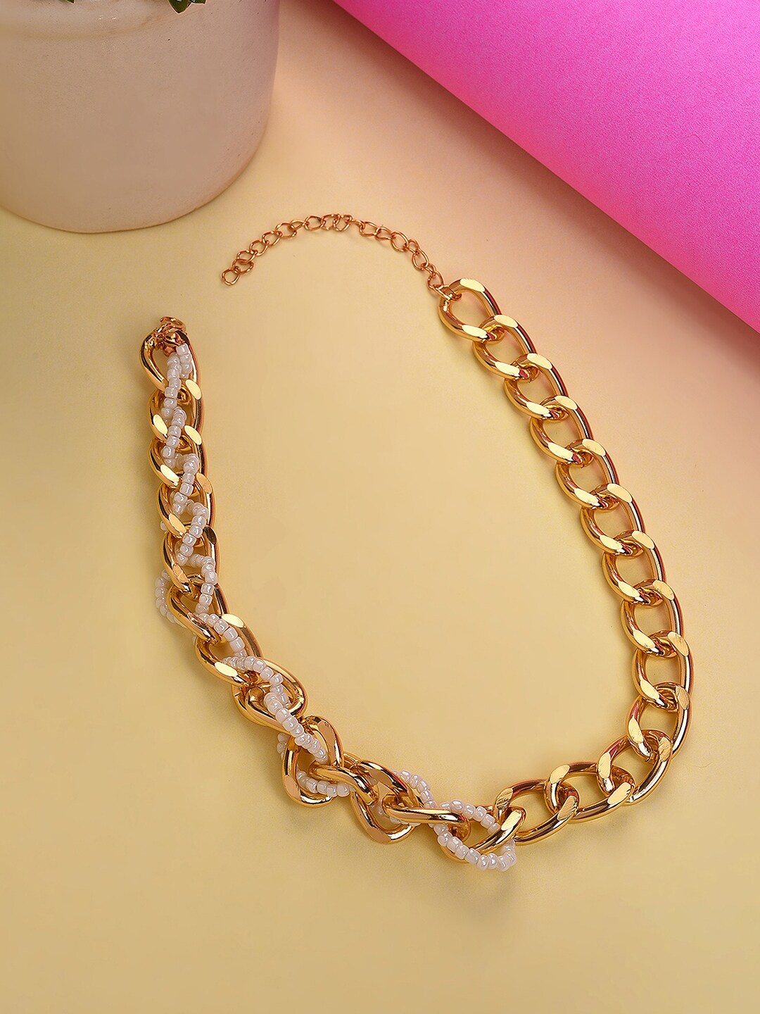 

SOHI Gold-Toned Gold-Plated Beaded Chain