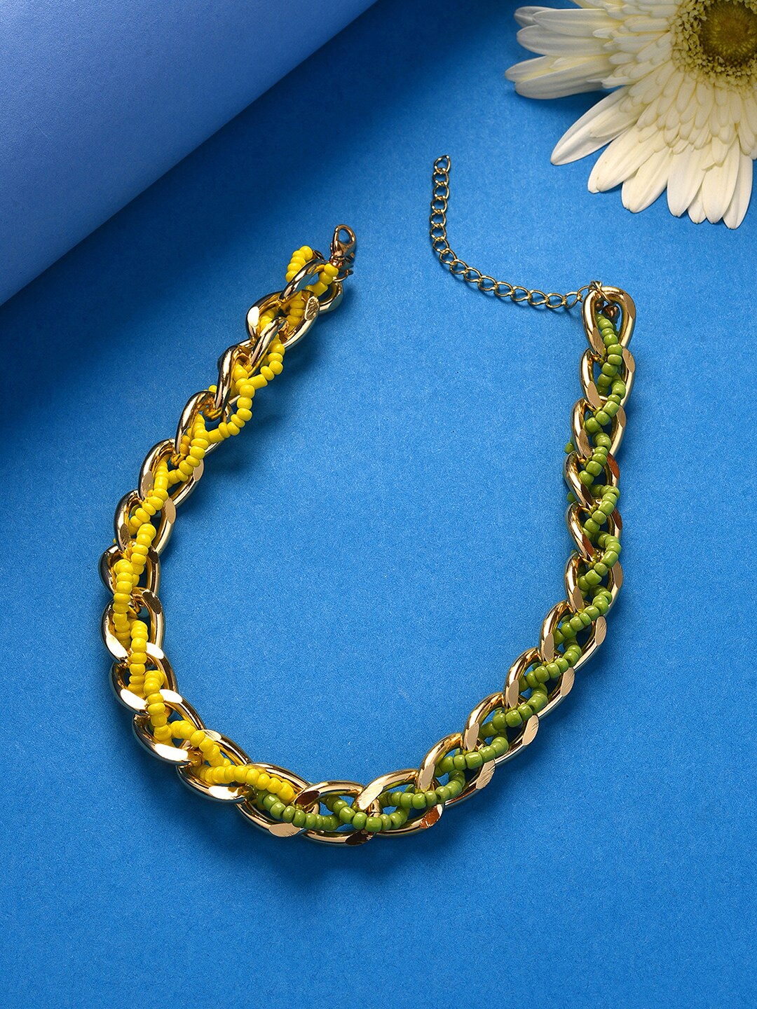 

SOHI Yellow & Green Beaded Gold-Plated Chain