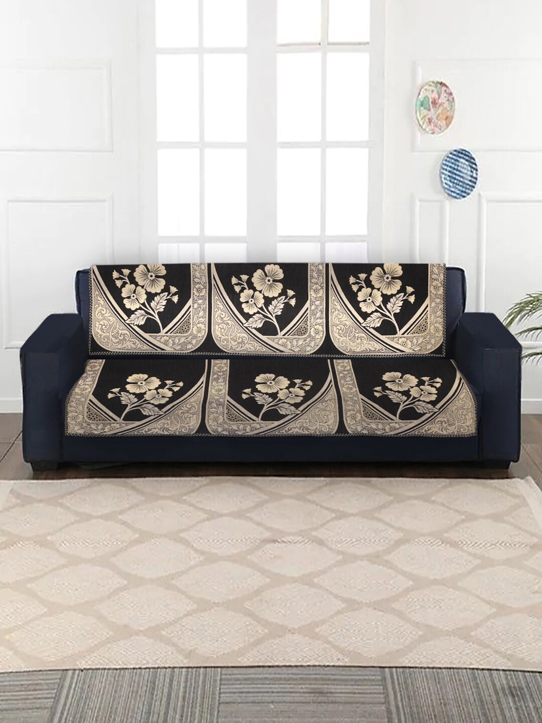 

MULTITEX Set Of 10 Self-Design 5 Seater Sofa Covers, Black
