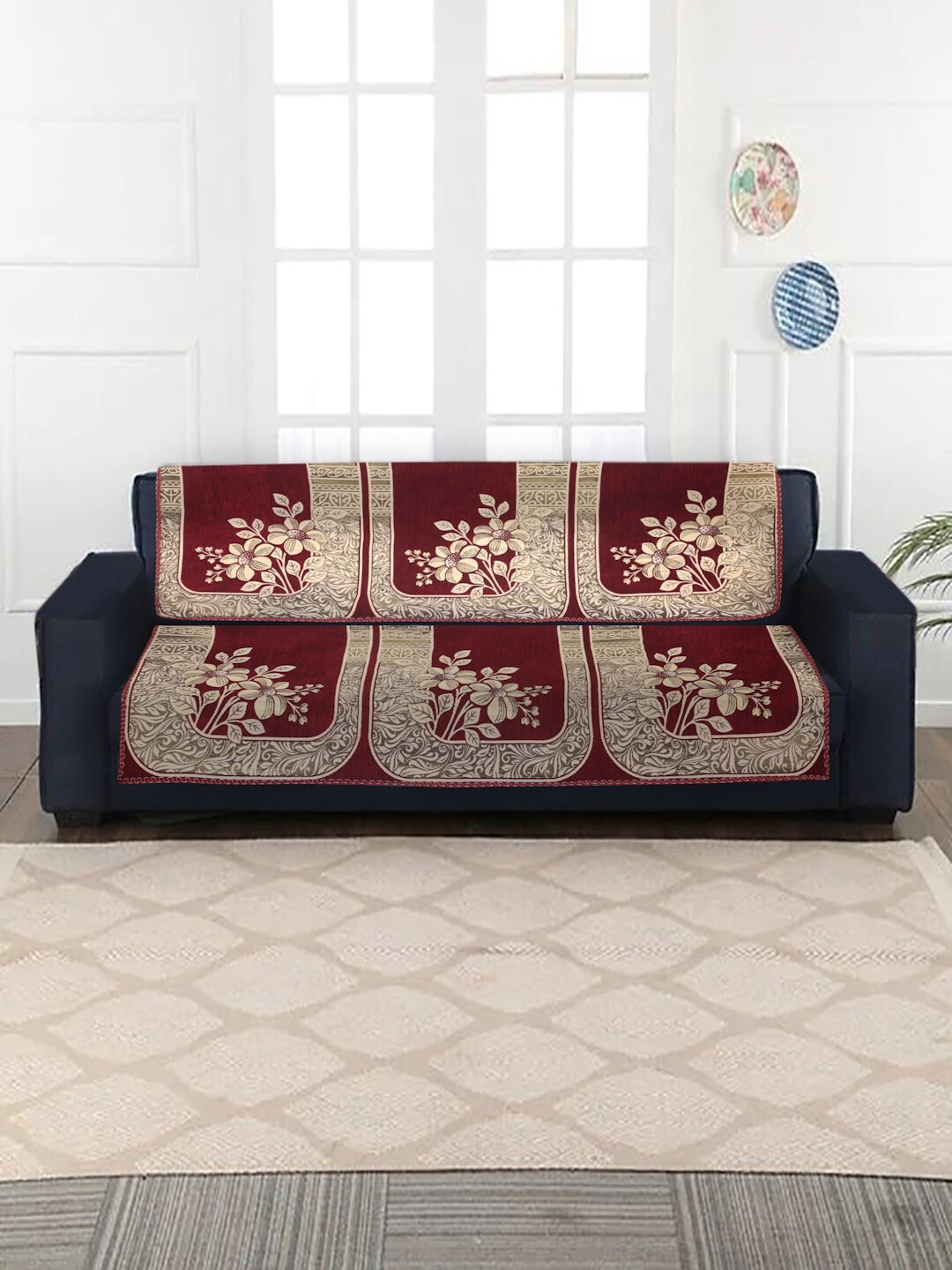 

MULTITEX Maroon & Beige Printed 10 Pcs Sofa Cover Set